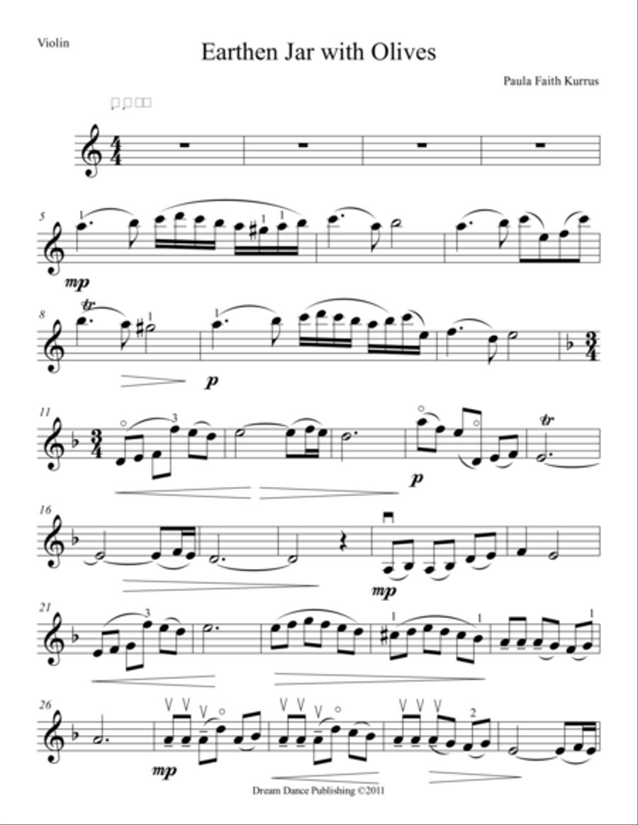 Earthen Jar with Olives (violin solo part) Violin Solo scores gallery preview page 1