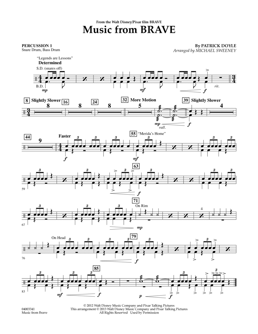 Music From Brave - Percussion 1 Concert Band scores gallery preview page 1