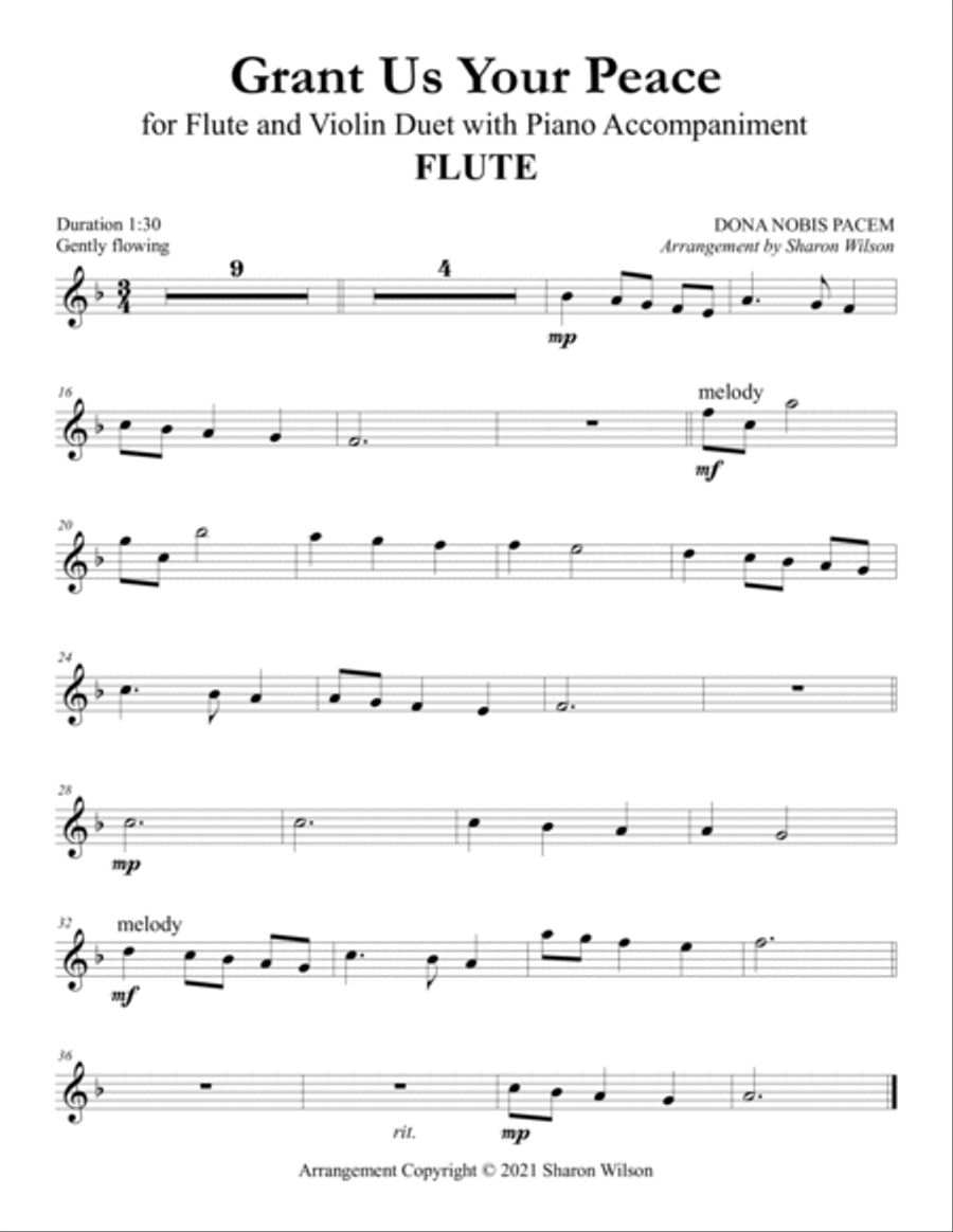 Grant Us Your Peace (for Flute and Violin Duet with Piano Accompaniment) image number null