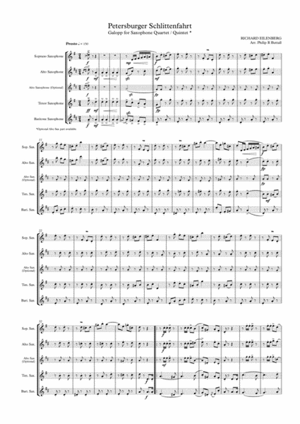 Petersburger Schlittenfahrt (Saxophone Quartet / Quintet) - Score image number null