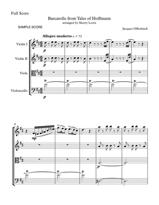 BARCAROLLE from Tales From Hoffmann, String Quartet, Intermediate Level for 2 violins, viola and cel