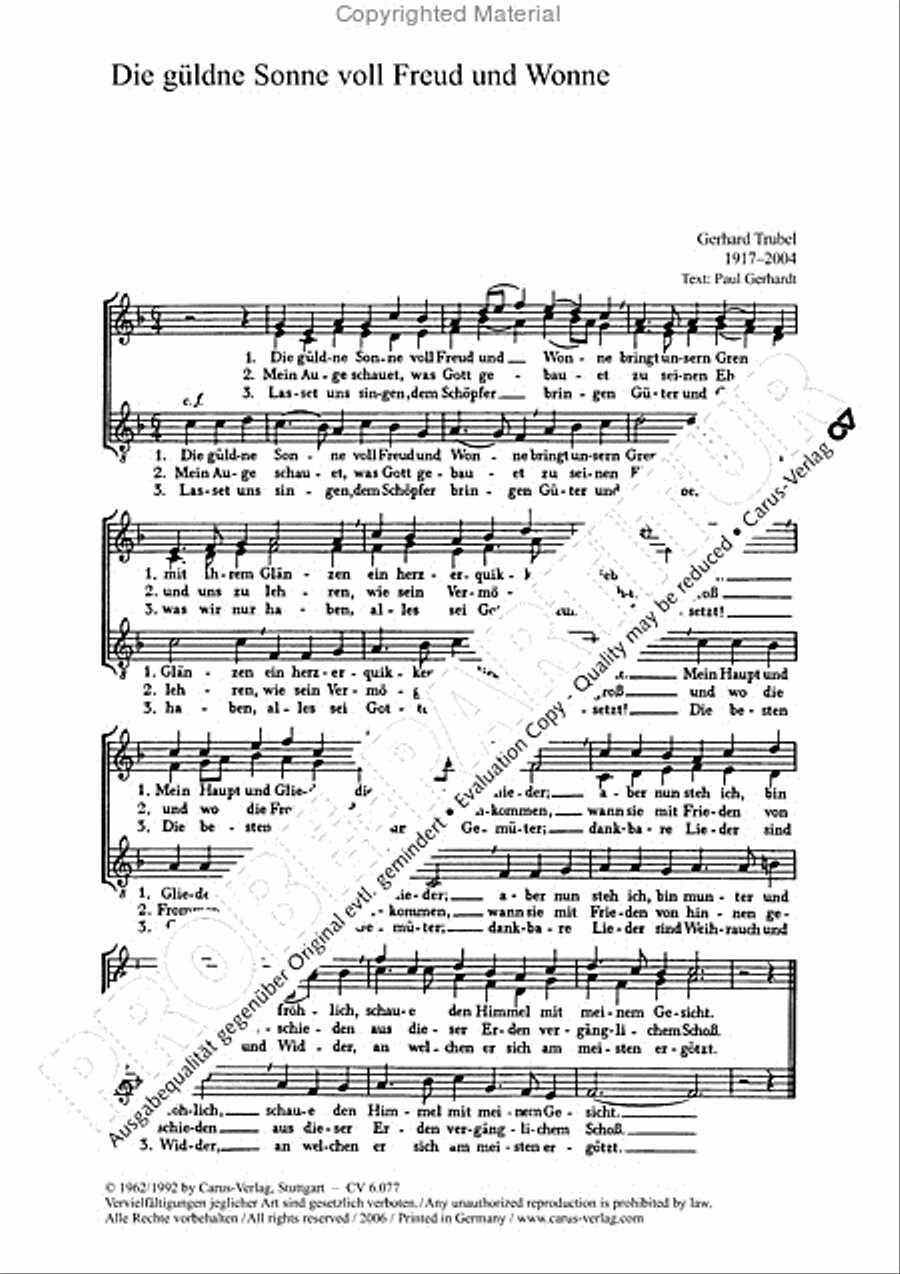 Trubel: Die guldene Sonne voll Freud; Morgenglanz der Ewigkeit Voice scores gallery preview page 2