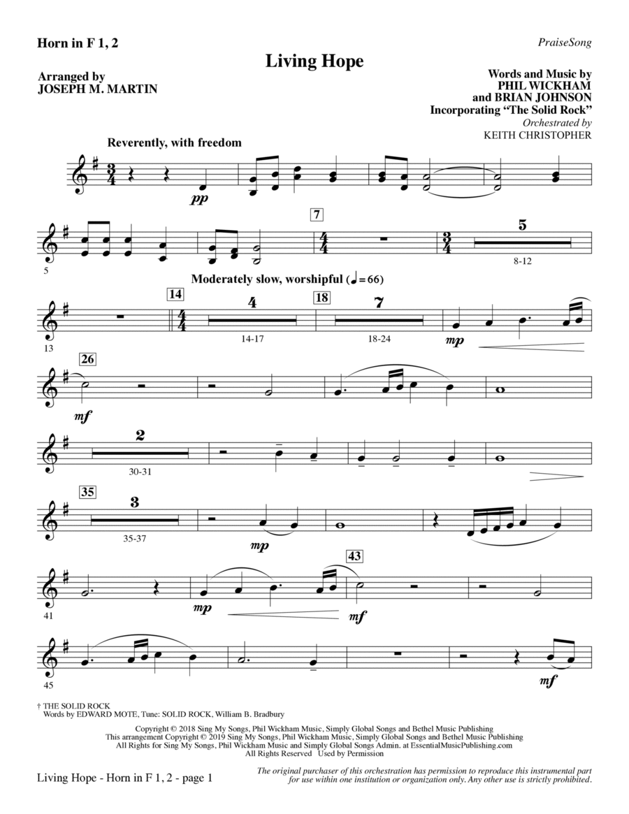 Living Hope (arr. Joseph M. Martin) - F Horn 1 & 2 Choir scores gallery preview page 1