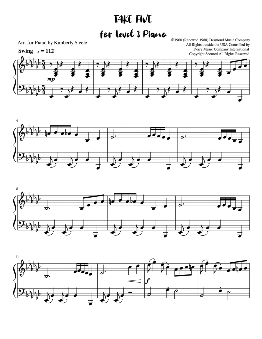 Take Five Easy Piano scores gallery preview page 1