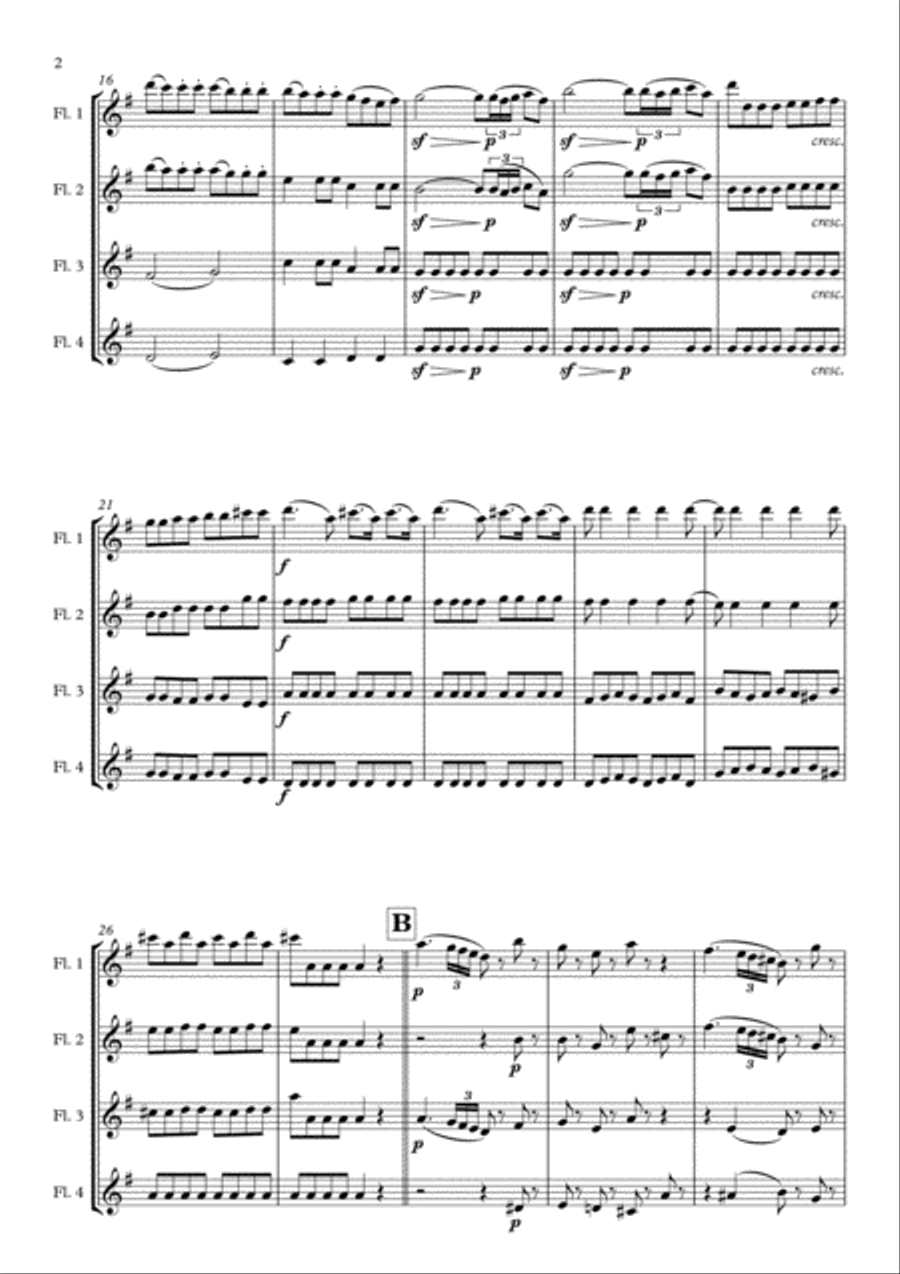 Allegro from Eine Kleine Nachtmusik arranged for Flute Quartet Flute Quartet scores gallery preview page 4