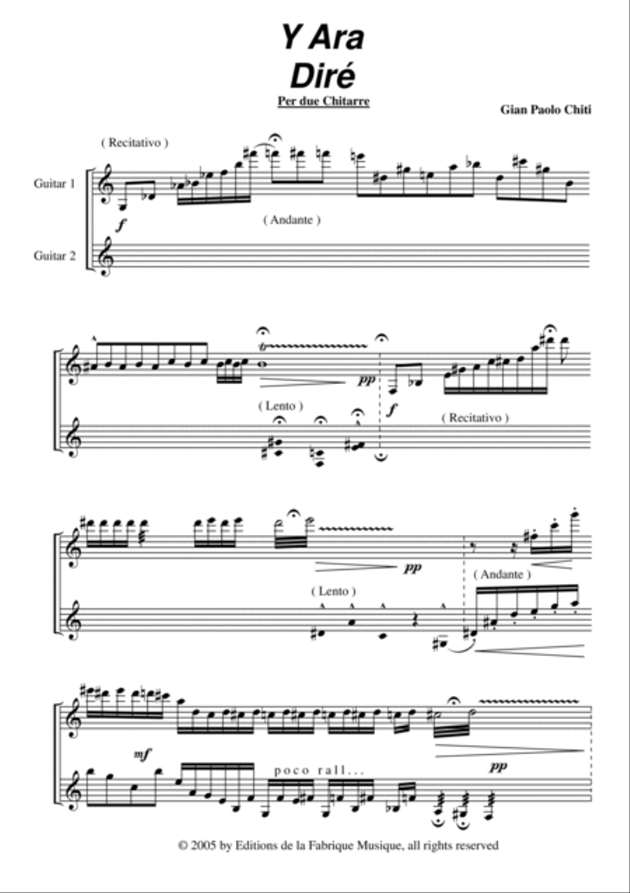 Gian Paolo Chiti: Y Ara Dirè for two guitars Classical Guitar scores gallery preview page 2