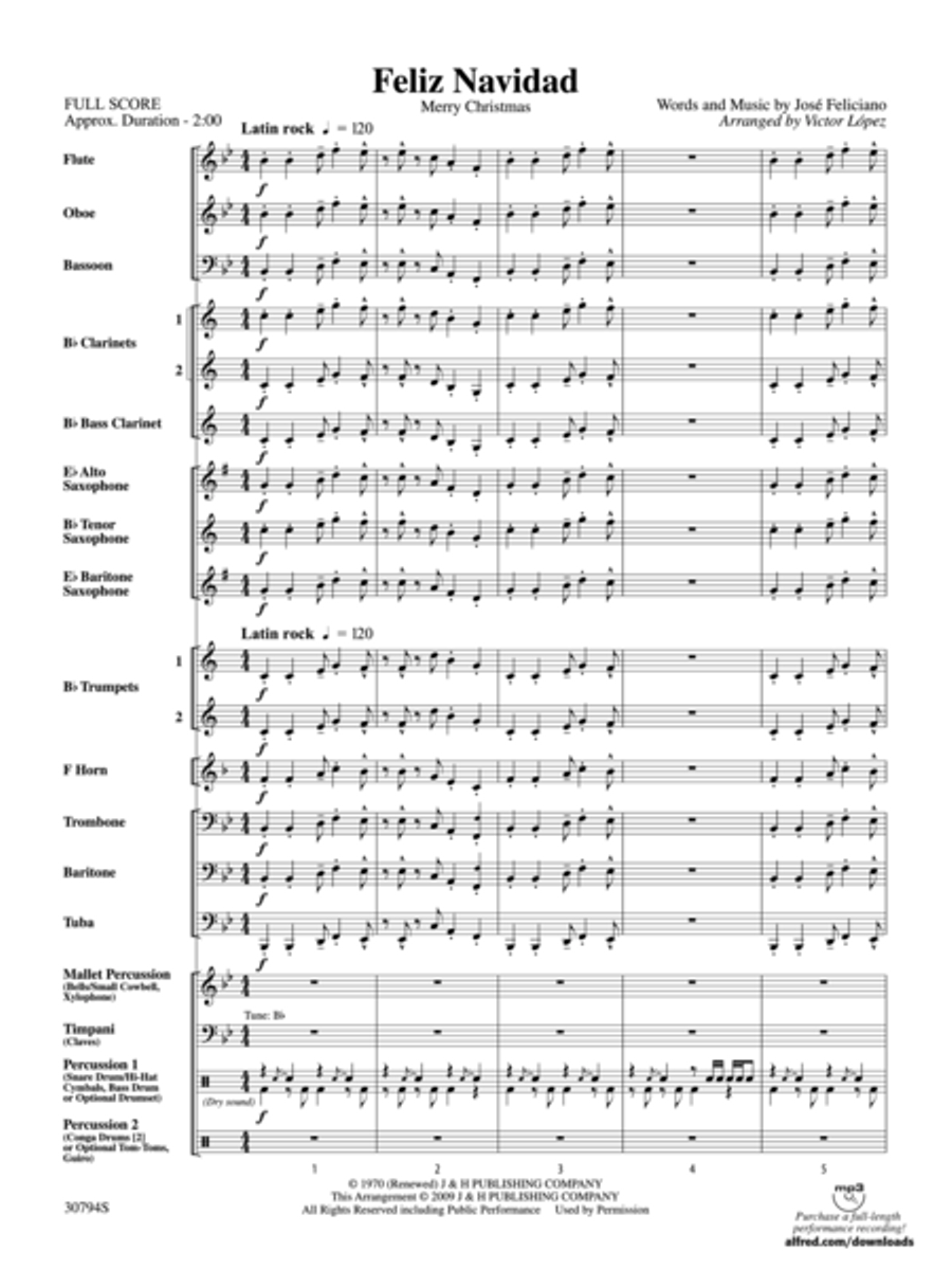 Feliz Navidad Concert Band scores gallery preview page 2