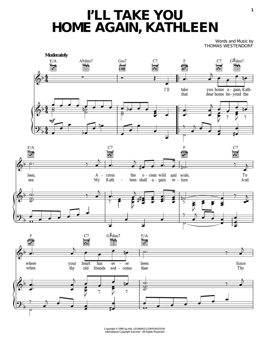 I'll Take You Home Again, Kathleen Piano, Vocal, Guitar scores gallery preview page 1
