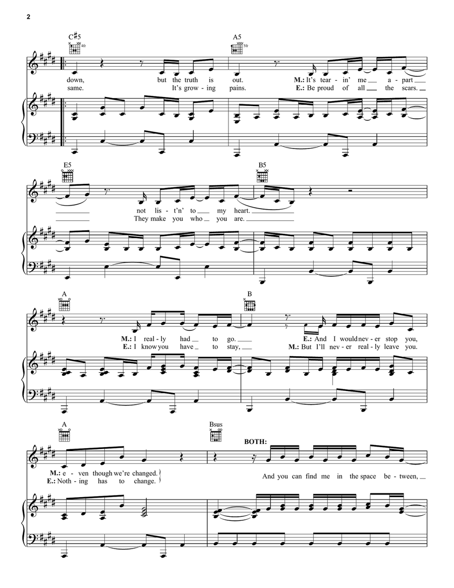 Space Between (from Disney's Descendants 2) Piano, Vocal, Guitar scores gallery preview page 2