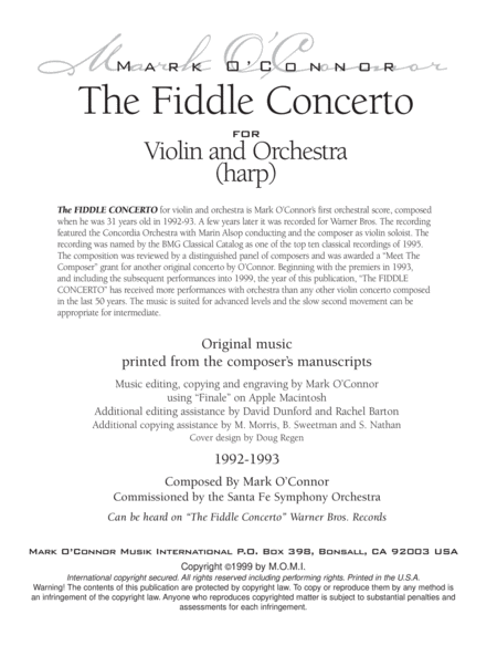 The Fiddle Concerto (string parts – violin and symphony orchestra) image number null