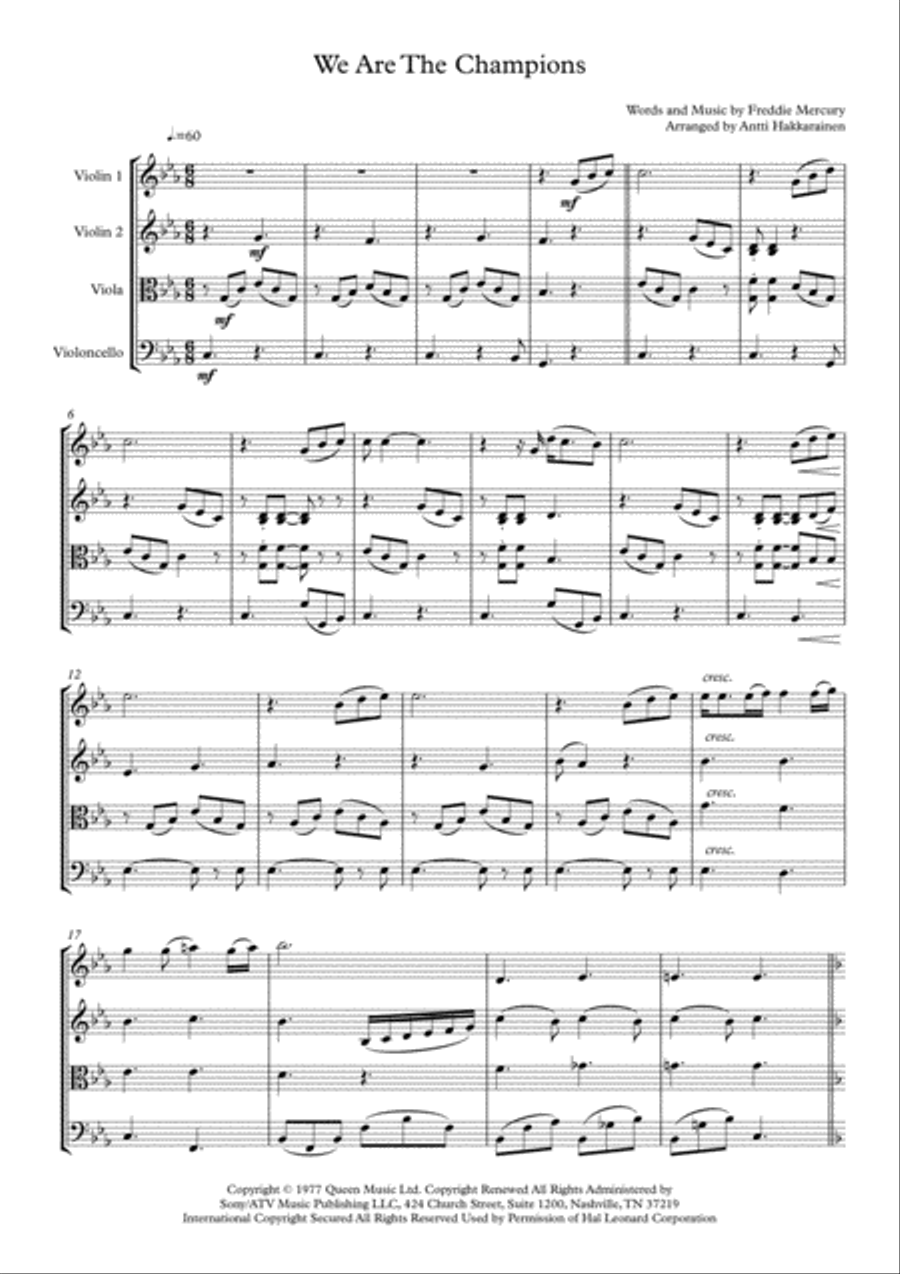 We Are The Champions We Are The Champions String Quartet scores gallery preview page 2
