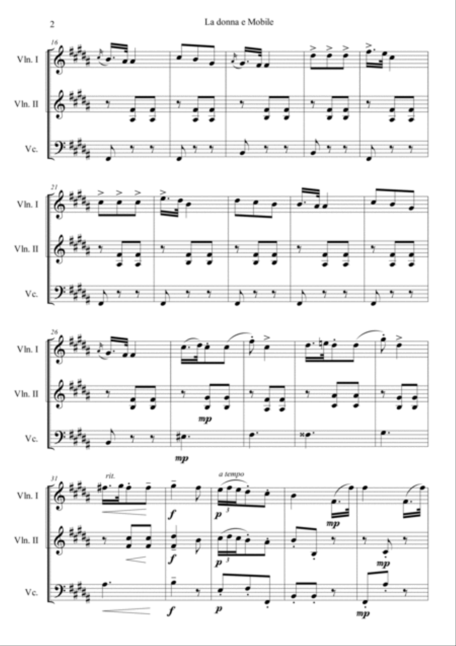 La donna e Mobile from Opera Rigoletto String Trio scores gallery preview page 2