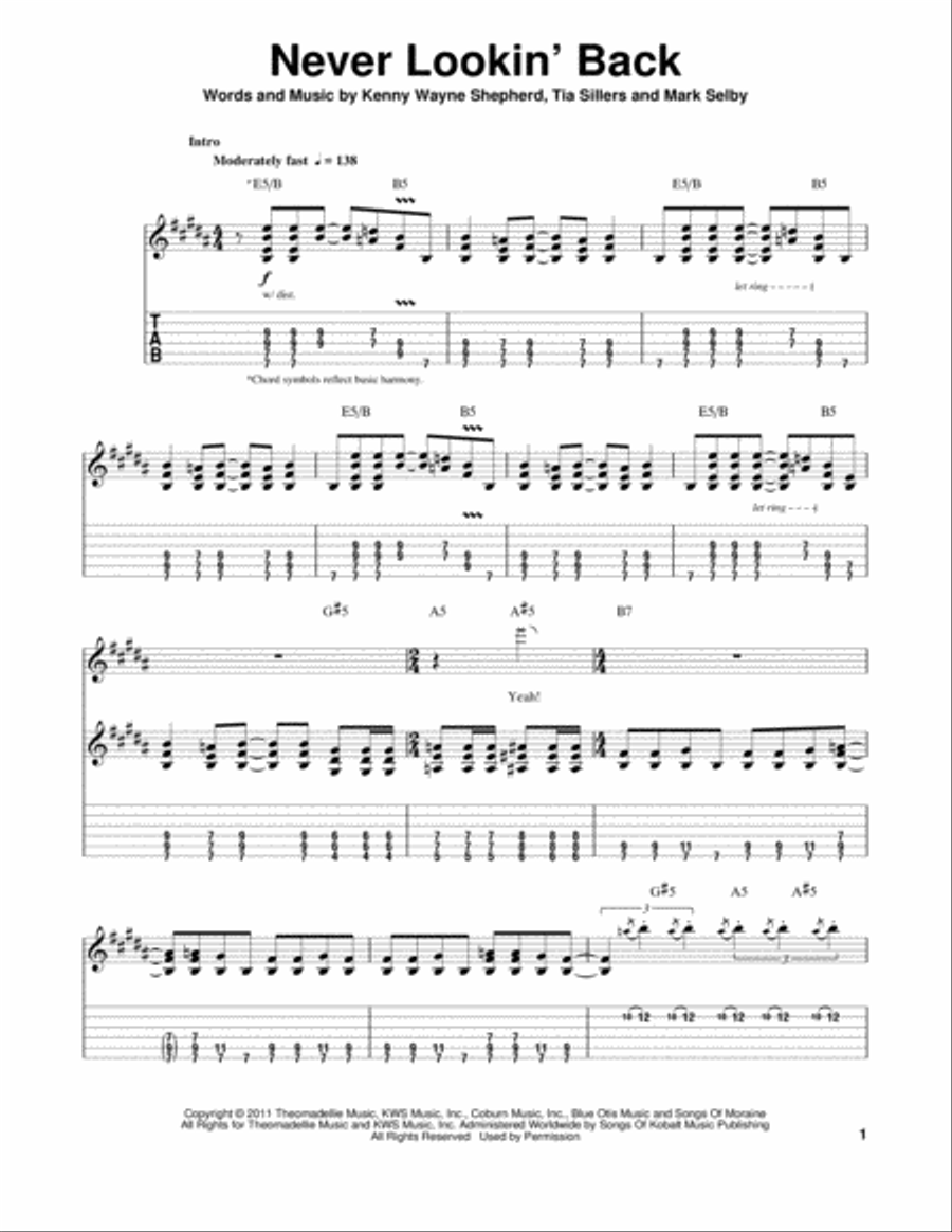 Never Lookin' Back Electric Guitar scores gallery preview page 1