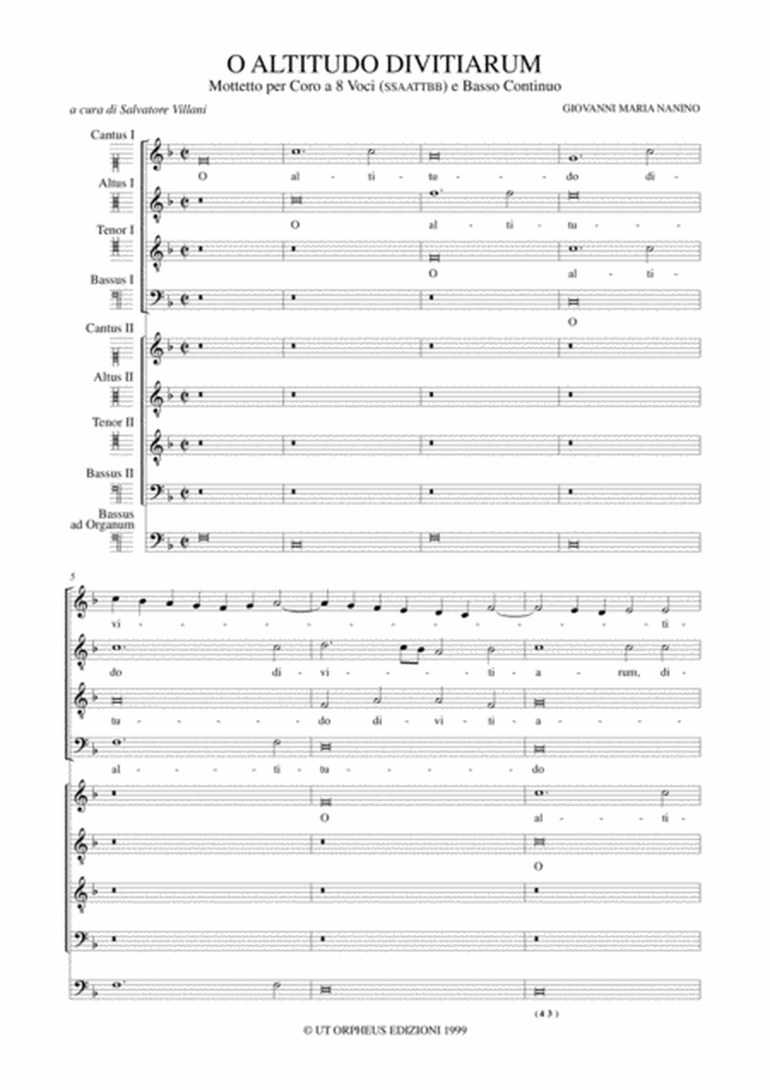 O Altitudo Divitiarum. Motet (Roma 1607) for 8-part Choir (SATB-SATB) and Continuo