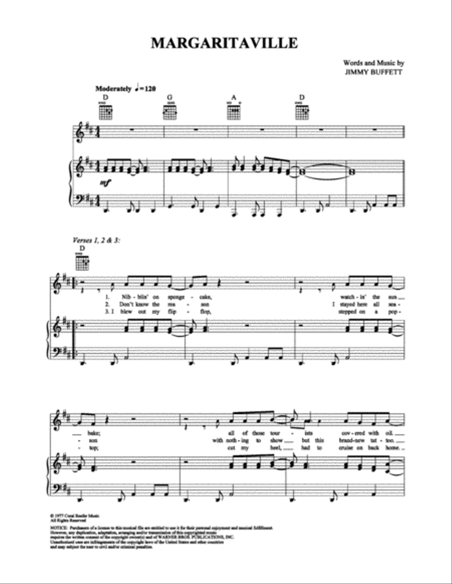 Margaritaville Margaritaville Piano, Vocal, Guitar scores gallery preview page 1