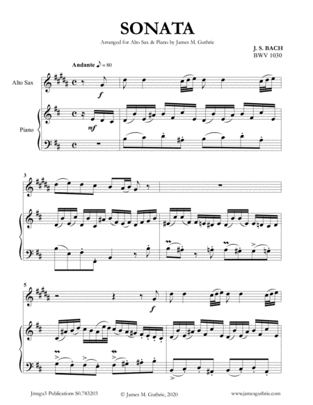 BACH: Sonata BWV 1030 for Alto Sax & Piano image number null