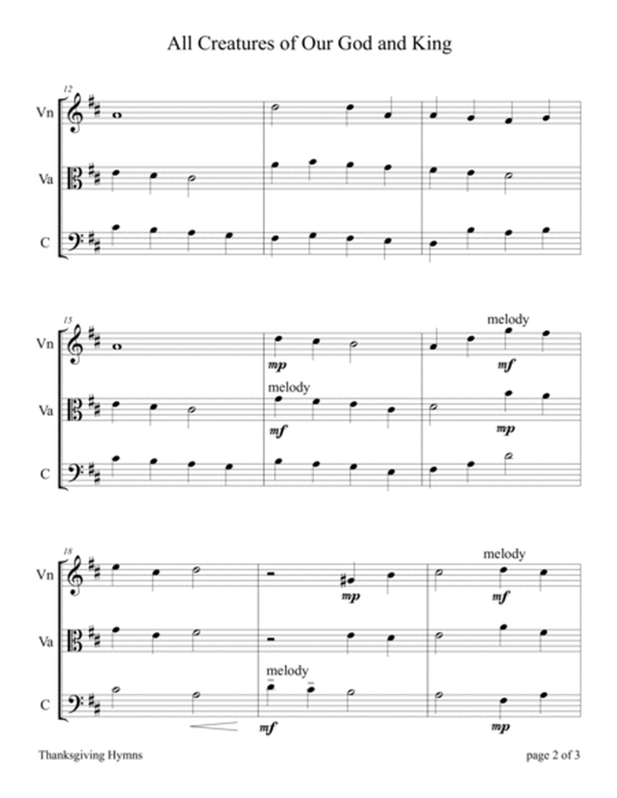Easy String Trios: Thanksgiving Hymns (A Collection of 10 Easy Trios for Violin, Viola, and Cello) image number null
