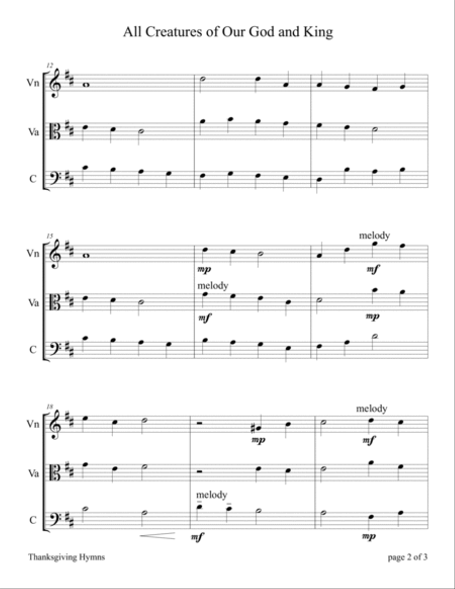 Easy String Trios: Thanksgiving Hymns (A Collection of 10 Easy Trios for Violin, Viola, and Cello) String Trio scores gallery preview page 6
