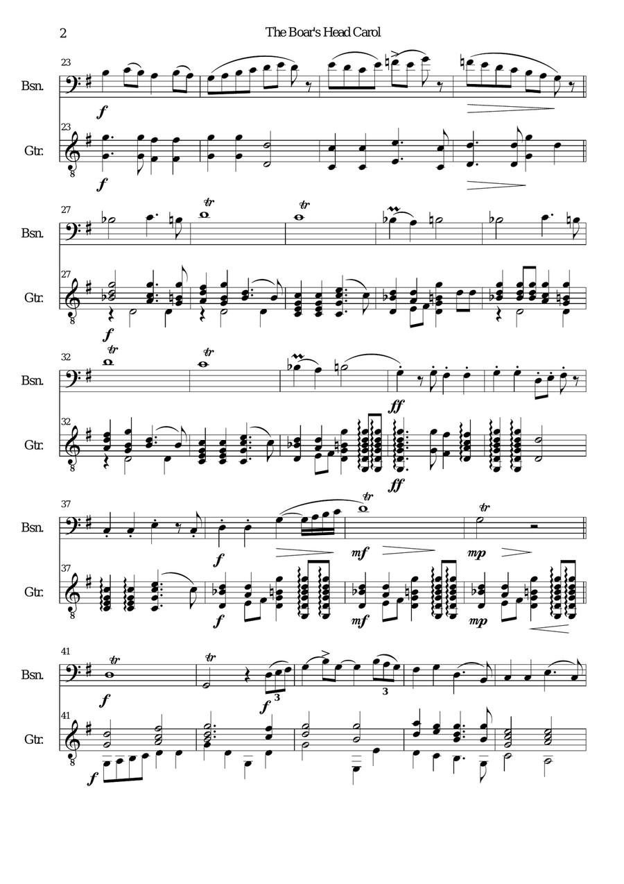The Boar's Head Carol for bassoon and guitar Bassoon scores gallery preview page 2