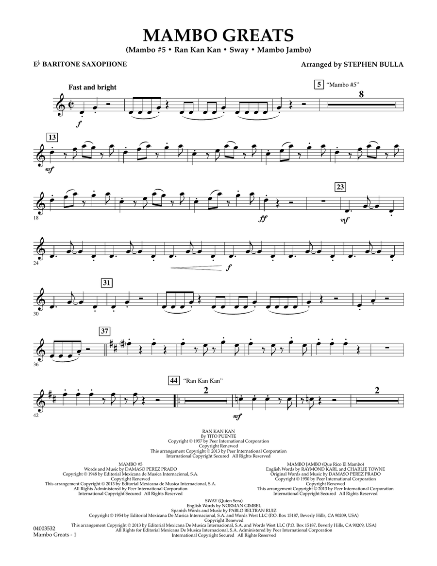 Mambo Greats - Eb Baritone Saxophone Concert Band scores gallery preview page 1