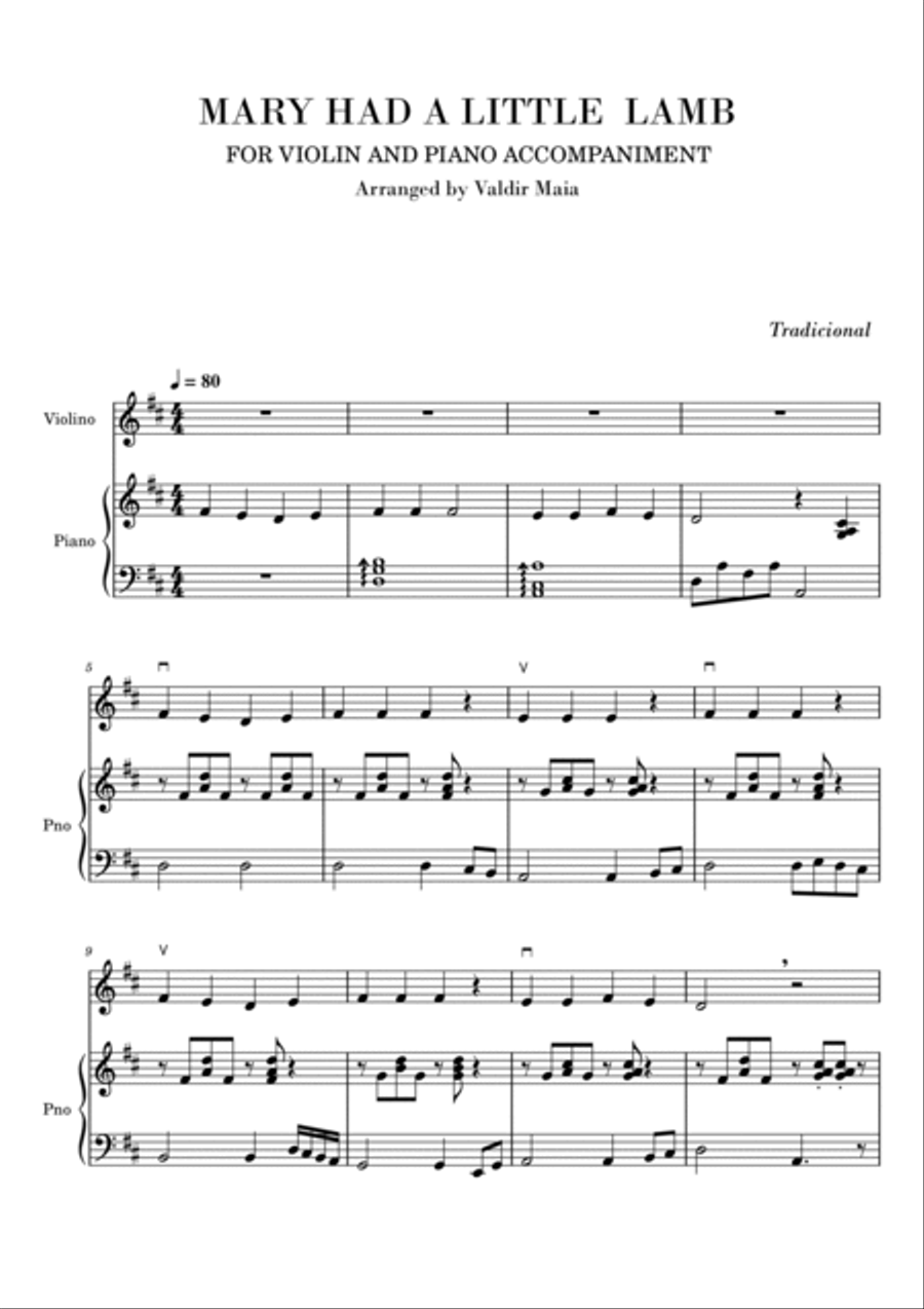 Mary had a little lamb for violin and piano accompaniment Violin Solo scores gallery preview page 2