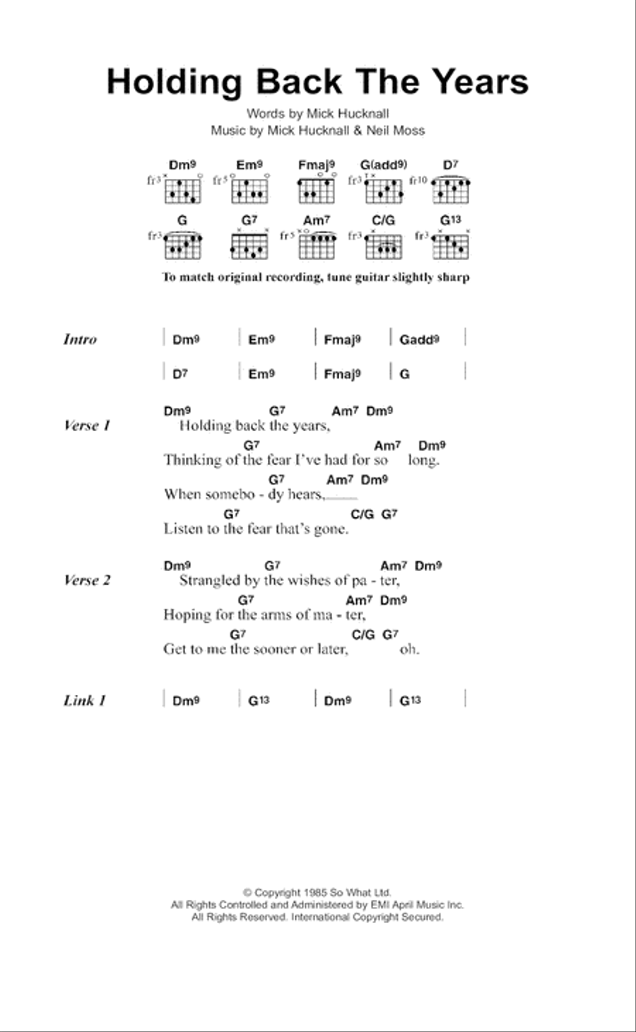Holding Back The Years Acoustic Guitar scores gallery preview page 1