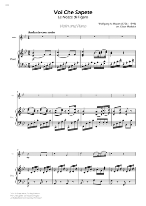 Voi Che Sapete from Le Nozze di Figaro - Violin and Piano (Full Score)