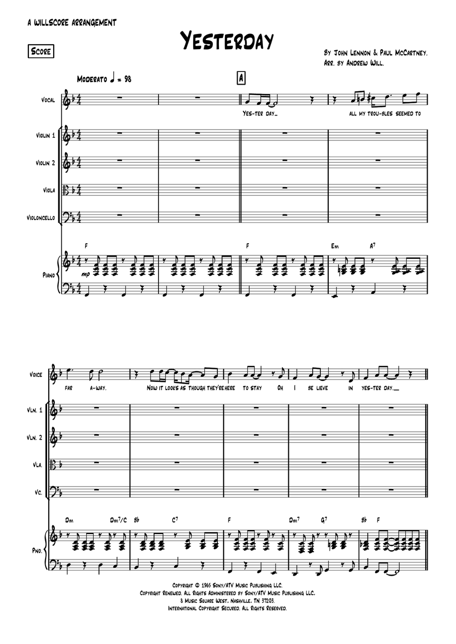 Yesterday Small Ensemble scores gallery preview page 1