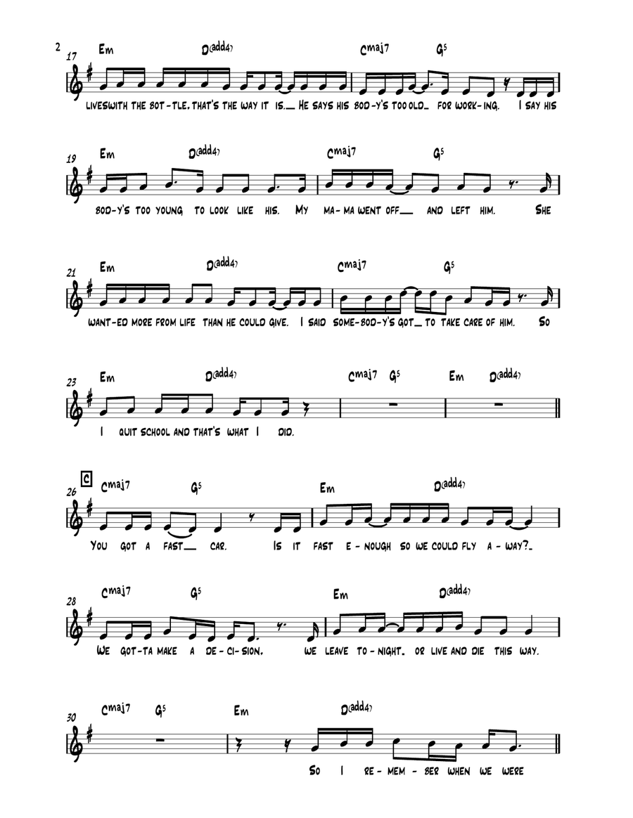 Fast Car Piano scores gallery preview page 2