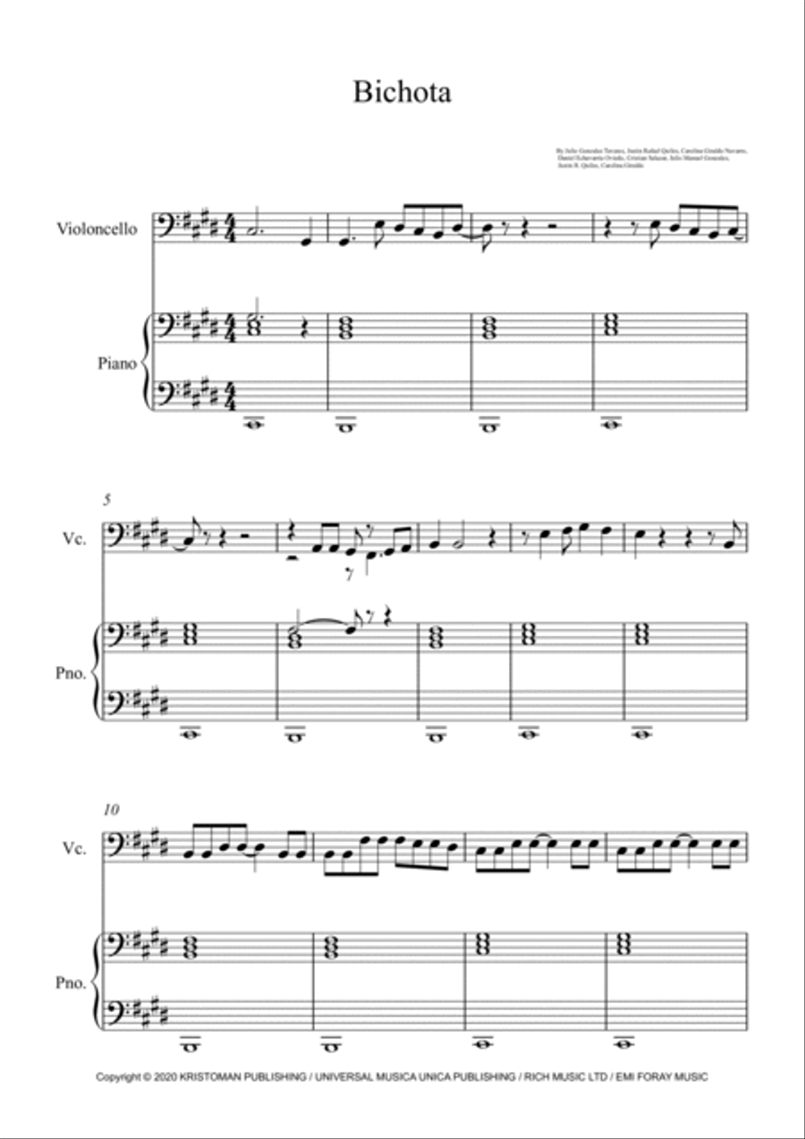 Bichota Piano scores gallery preview page 1