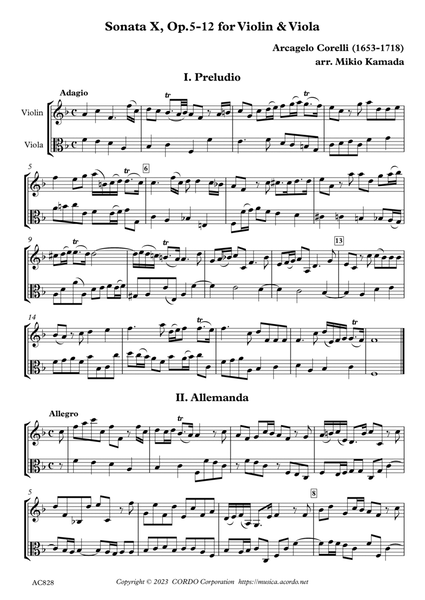 Sonata X, Op.5-10 for Violin & Viola image number null