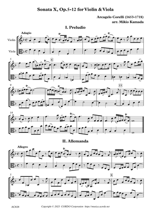 Sonata X, Op.5-10 for Violin & Viola