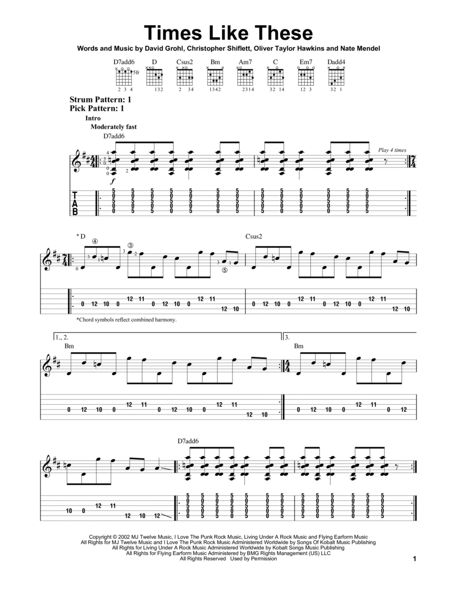 Times Like These Acoustic Guitar scores gallery preview page 1