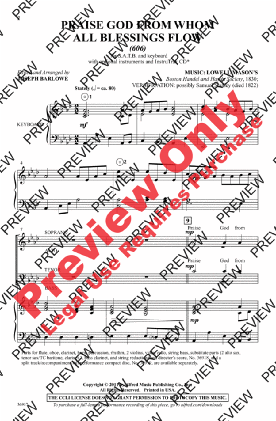 Praise God from Whom All Blessings Flow 4-Part scores gallery preview page 2