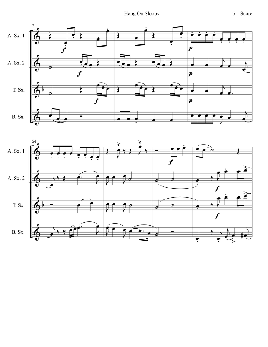 Hang On Sloopy Hang On Sloopy Saxophone Quartet scores gallery preview page 6