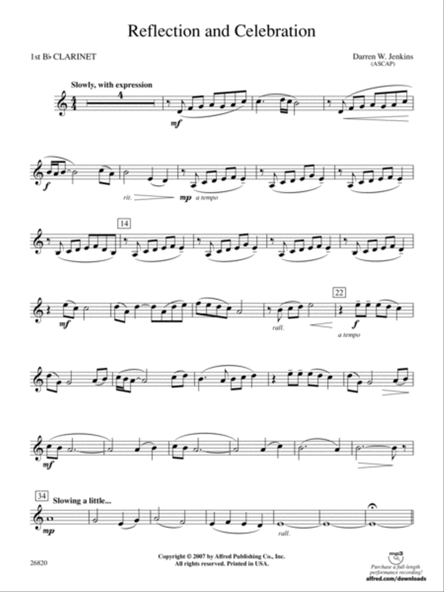 Reflection and Celebration: 1st B-flat Clarinet Concert Band scores gallery preview page 1