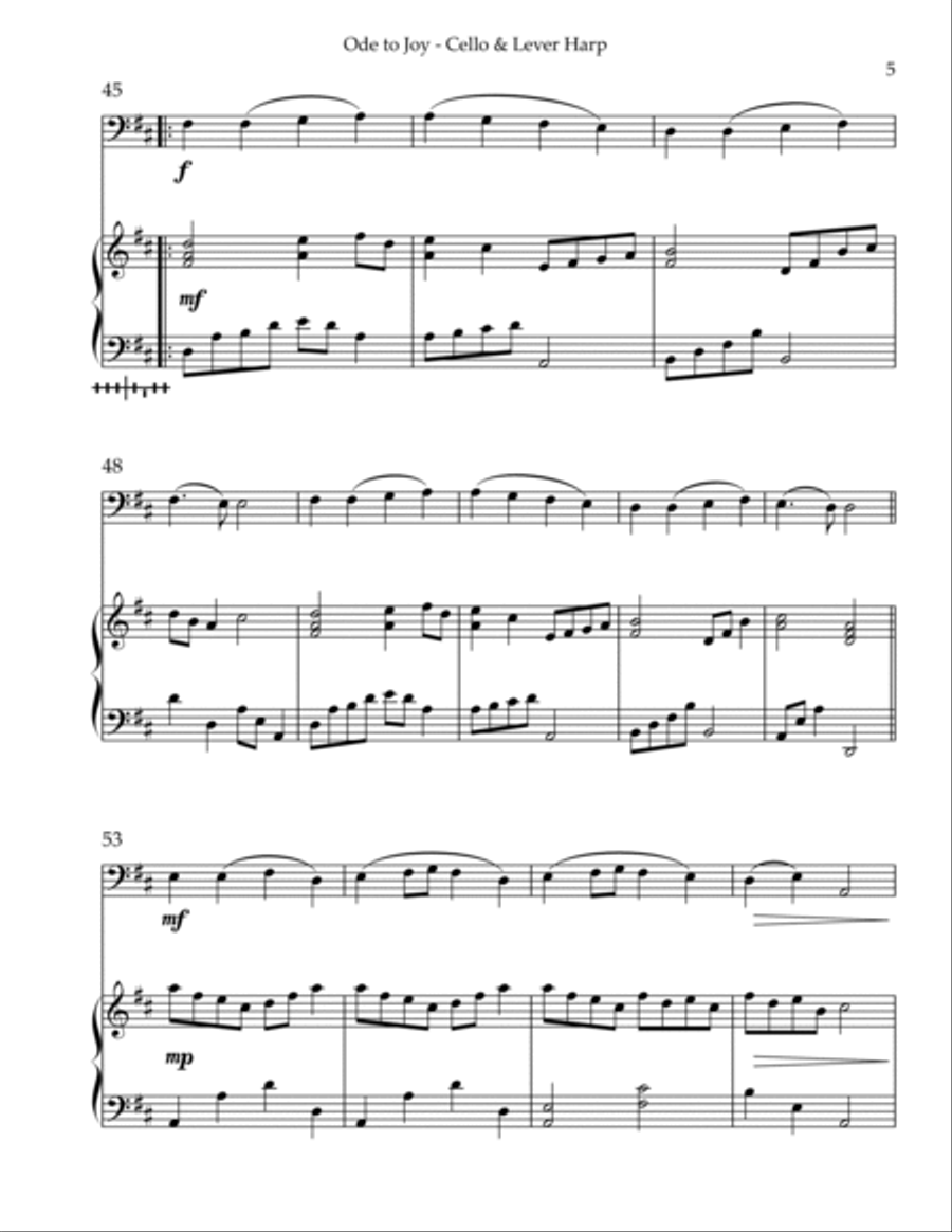 Ode to Joy, Duet for Cello & Lever Harp String Duet scores gallery preview page 5