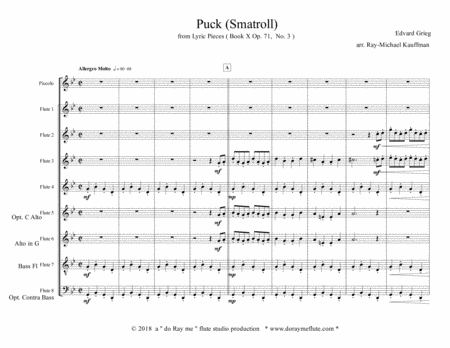 Puck ( from Lyric Pieces ) by Grieg arr. for flute choir / ensemble / sextet image number null