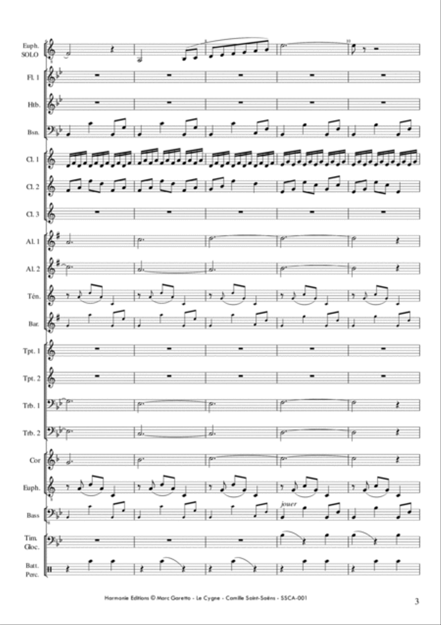 Le Cygne (The Swan) - Carnaval des Animaux (carnival of the animals) for Concert Band Concert Band scores gallery preview page 4