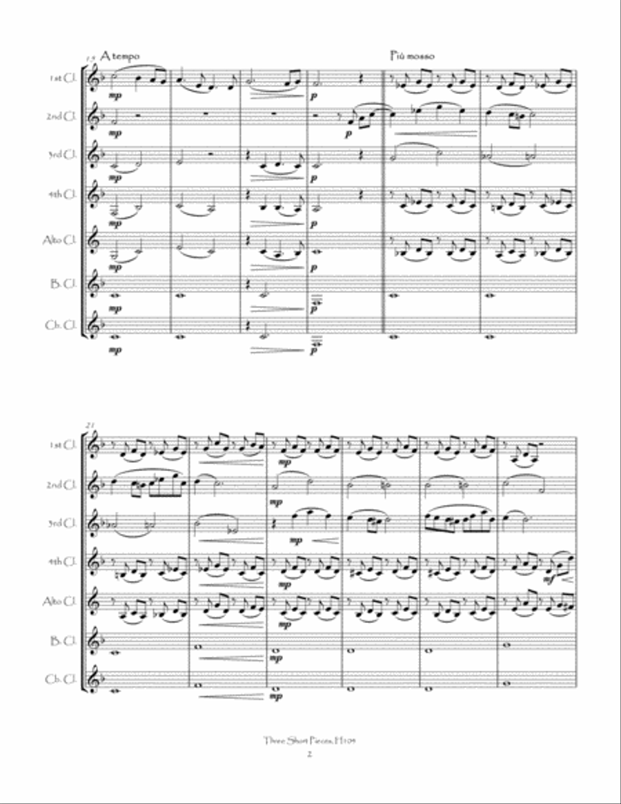 Three Short Pieces H104 for Clarinet Choir image number null