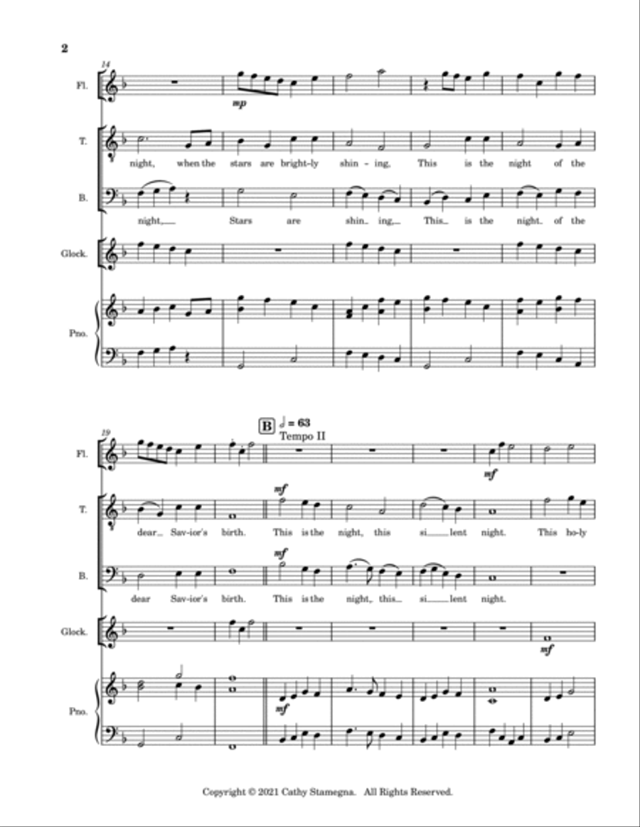 This Holy Night (TB Duet), Piano Accompaniment, Optional Flute and Glockenspiel TB scores gallery preview page 4