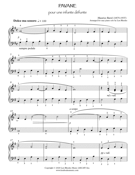 Ravel - Pavane pour une infante défunte; for easy piano