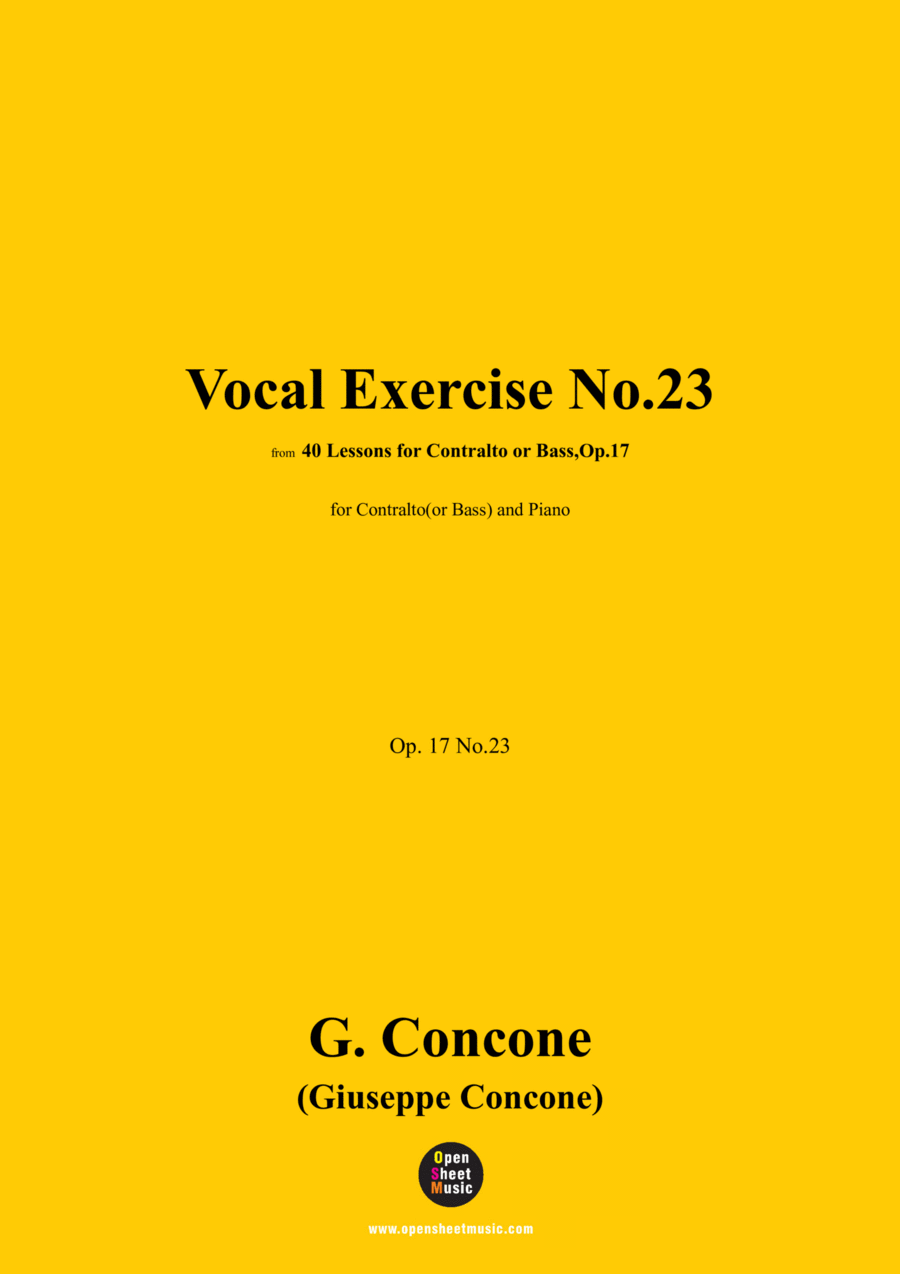 G. Concone-Vocal Exercise No.23,for Contralto(or Bass) and Piano Piano scores gallery preview page 1