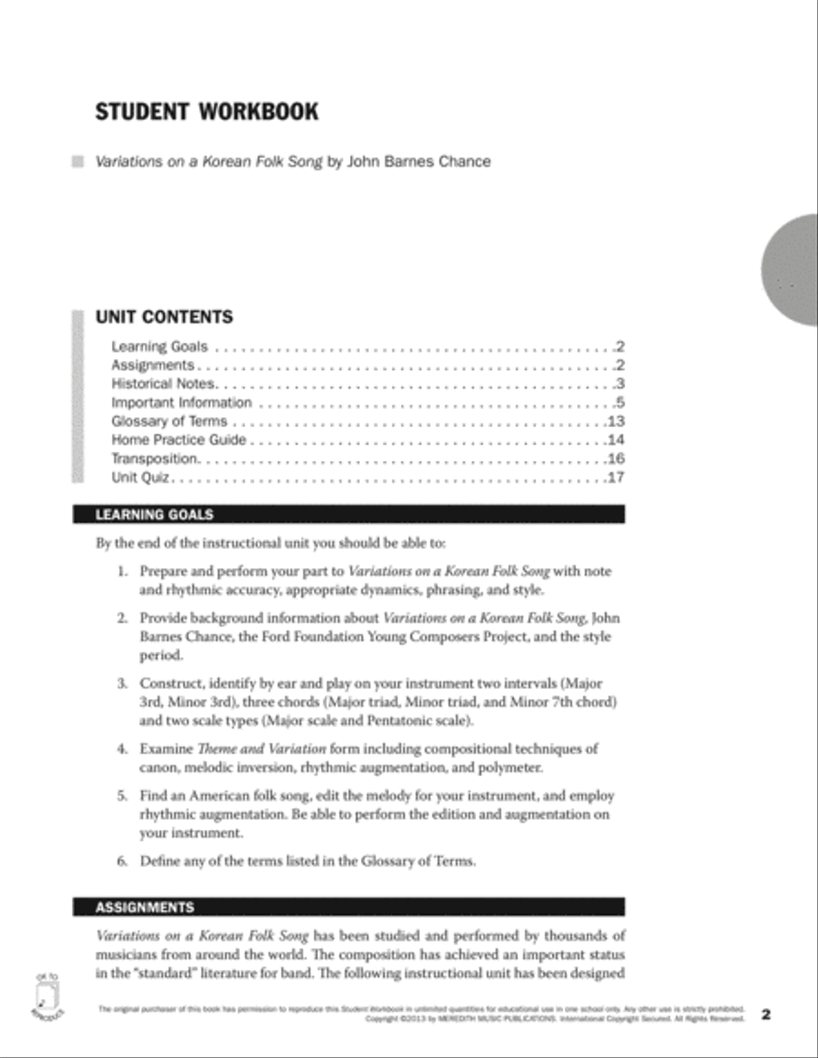 Guides to Band Masterworks, Vol. 3 - Student Workbook - Variations on a Korean Folk Song Activity Books scores gallery preview page 2