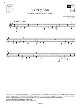 Book cover for Grizzly Bear (Grade Initial, C2, from the ABRSM Violin Syllabus from 2024)