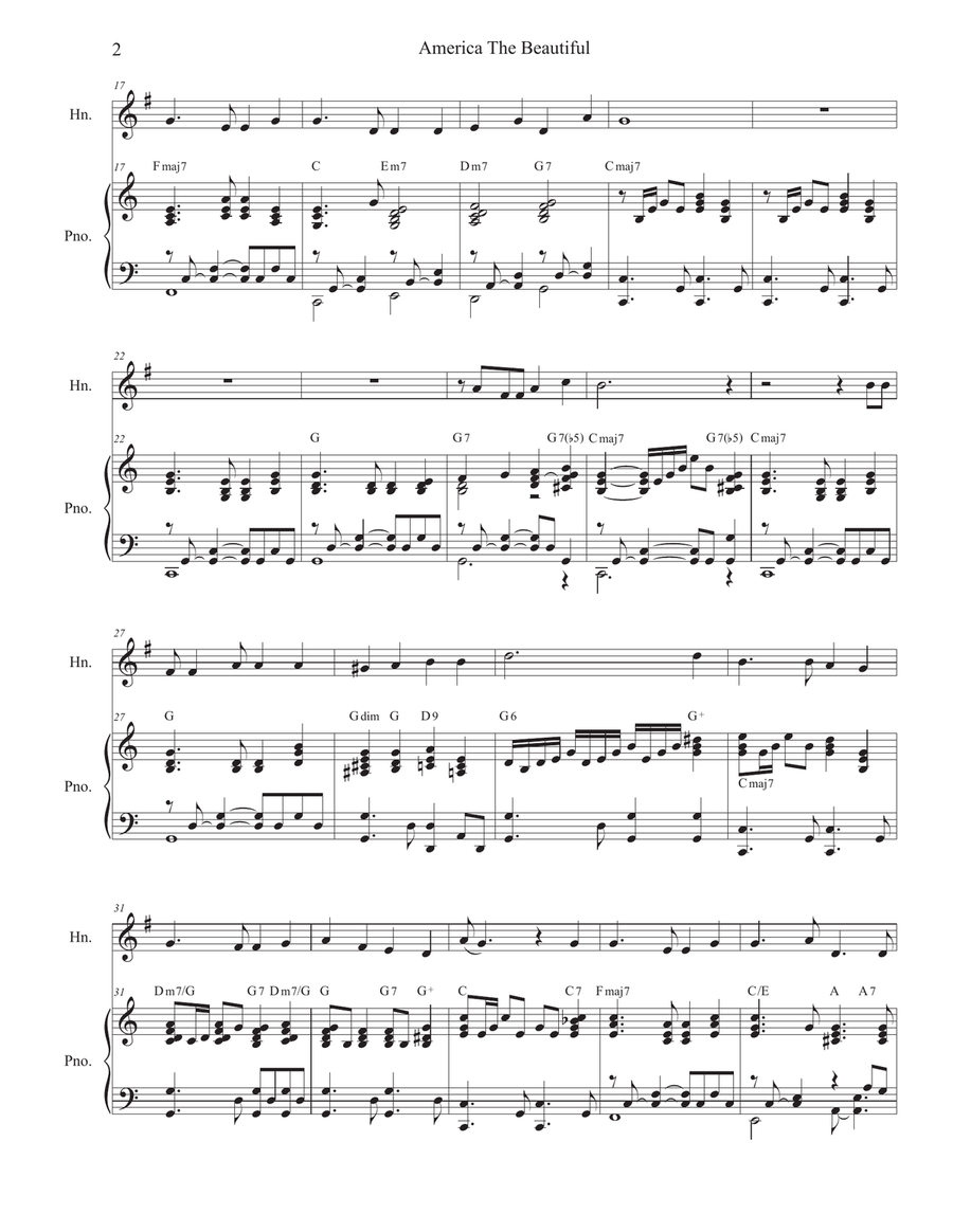 America The Beautiful (French Horn solo and Piano) Piano scores gallery preview page 3