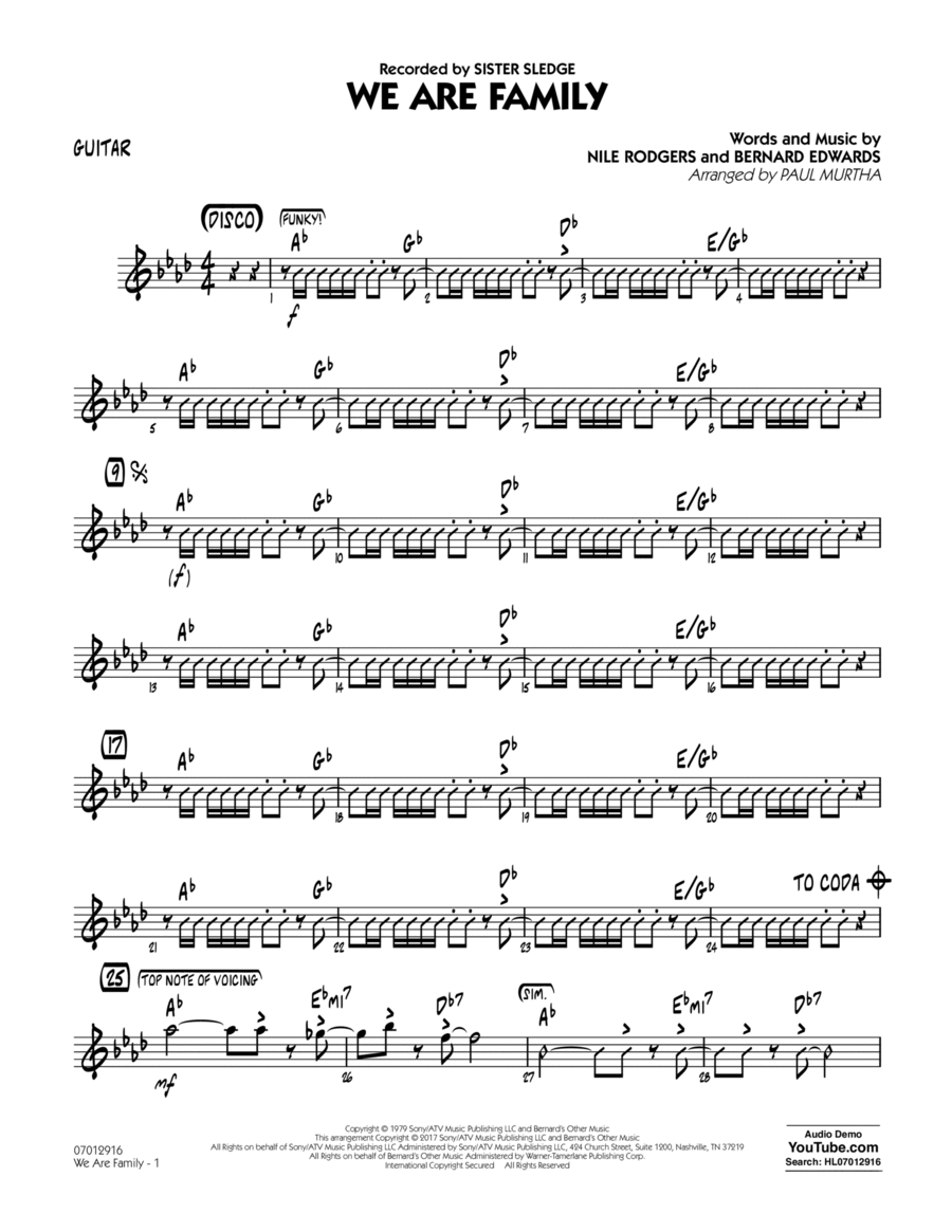 We Are Family - Guitar Part scores gallery preview page 1