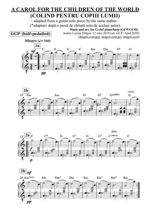 A CAROL FOR THE CHILDREN OF THE WORLD (COLIND PENTRU COPIII LUMII) (arr. for G-clef piano/harp [GCP/