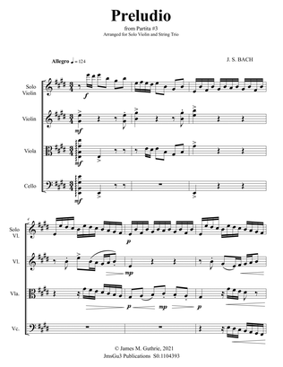 BACH: Preludio from Partita No. 3 BWV 1006.1 for Solo Violin & String Trio