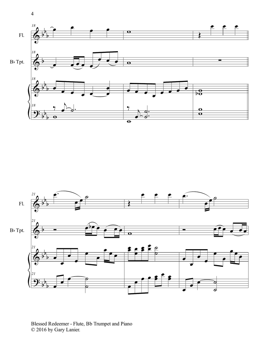 3 FAVORITE HYMNS (Trio - Flute, Bb Trumpet & Piano with Score/Parts) Flute scores gallery preview page 5